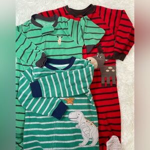 Carter's Green and Red Striped Pajama Set with Animal Designs